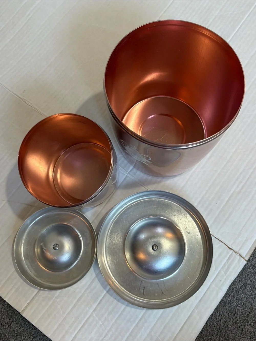 Vintage West Bend Rose Gold Copper Tea And Sugar Canister Set Of 2 Made In USA